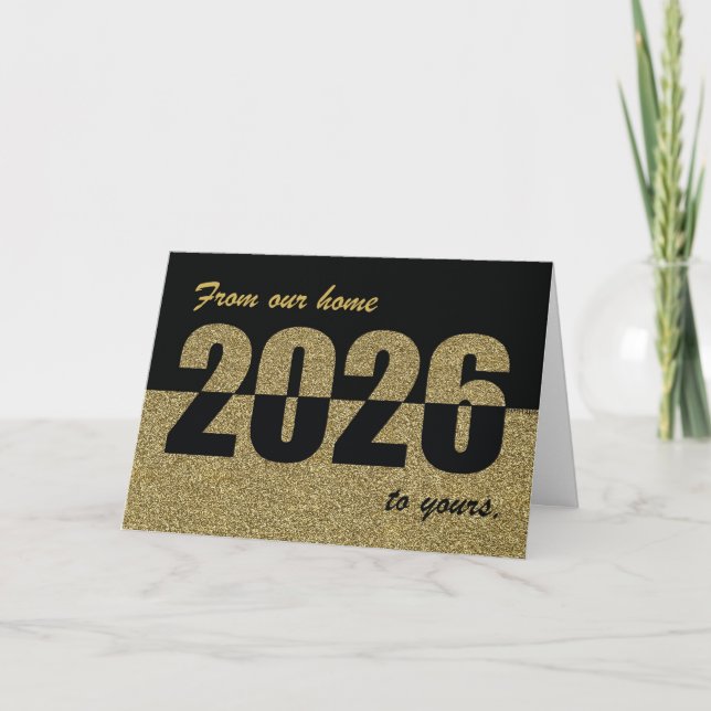 Tarjeta Festiva From Our Home to Yours Happy New Year 2026 Gold (Anverso)