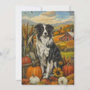 Tarjeta Festiva Frontera Collie Dog otoño Harvest Acción de Gracia