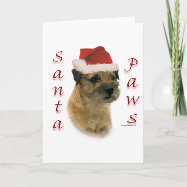 Tarjeta Festiva Frontera Terrier Santa Paws (Anverso)