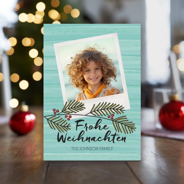 Tarjeta Festiva Frost Weihnachten Mod Watercolor 1 Foto (Holiday Photo Card with large script greeting)