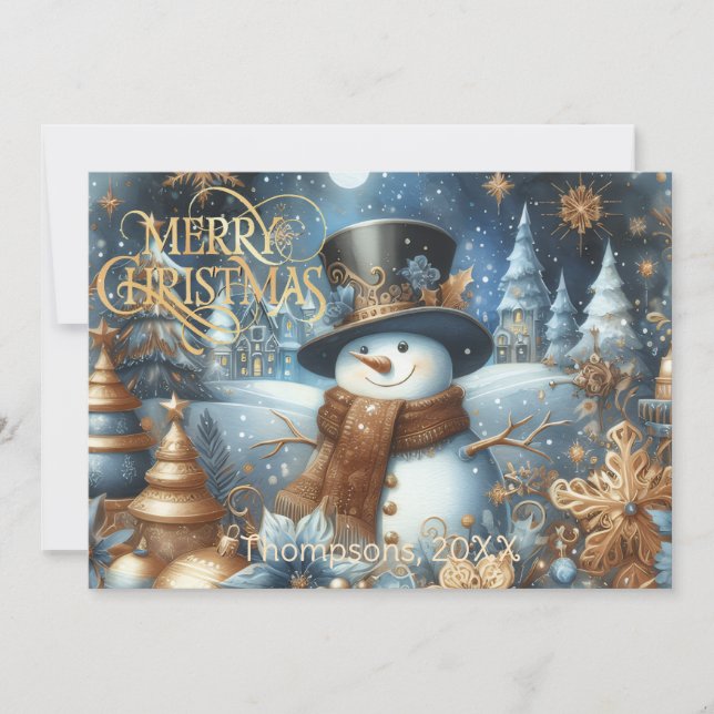 Tarjeta Festiva Frosty the snowman whimsical editable Christmas (Anverso)