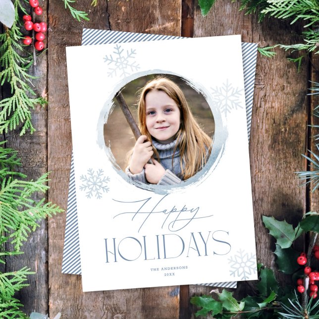 Tarjeta Festiva Frosty Winsty Snowflakes Blue Happy Holidays (Subido por el creador)