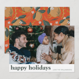 Tarjeta Festiva Fruta Botánica Elegante Rojo Verde Ancho Foto