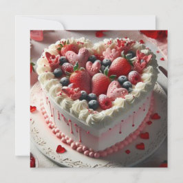 Tarjeta Festiva Fruta deliciosa derramada en el corazón torta de S