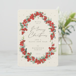 Tarjeta Festiva Frutas Rojas + Eucalipto Marco Botánico Navideño