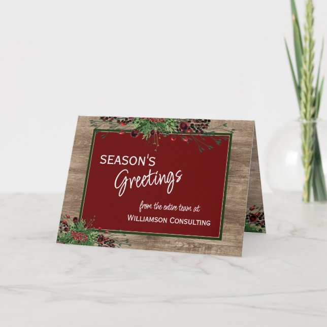 Tarjeta Festiva Frutas rojas personalizadas de acebo verde Follaje (Anverso)