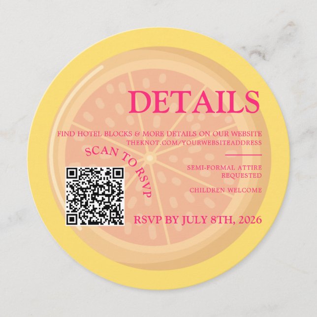 Tarjeta Festiva Fruto, colorido boda de cítricos detalle insertar  (Anverso)