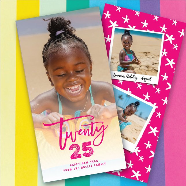 Tarjeta Festiva Fuchsia Pink 2023 Brushed Mix Typography Año Nuevo (Fuchsia Pink 2025 Brushed Mix Typography New Year Holiday Card @ fat_fa_tin)