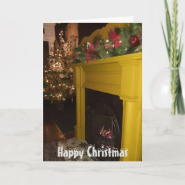 Tarjeta Festiva Fuego de leña y luces de Navidad, Sheffield.