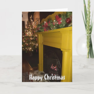 Tarjeta Festiva Fuego de leña y luces de Navidad, Sheffield.