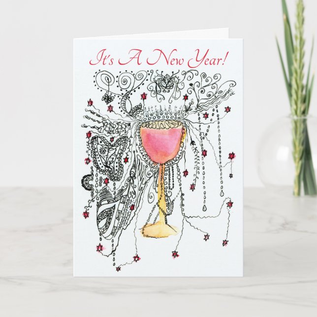 Tarjeta Festiva Fuegos artificiales artísticos cualquier año nuevo (Anverso)