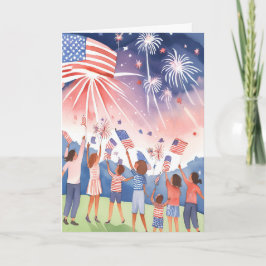 Tarjeta Festiva Fuegos Artificiales del 4 de Julio | Bandera de EE