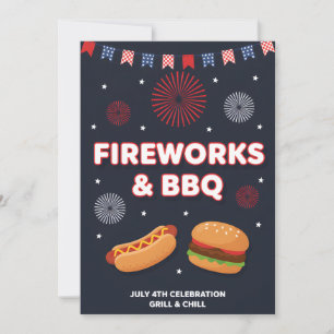 Tarjeta Festiva Fuegos artificiales del 4 de julio BBQ Patriótico 
