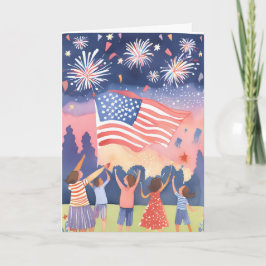 Tarjeta Festiva Fuegos Artificiales del 4 de Julio | Fiesta de USA