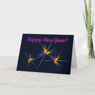 Tarjeta Festiva Fuegos artificiales en blanco para el Año Nuevo
