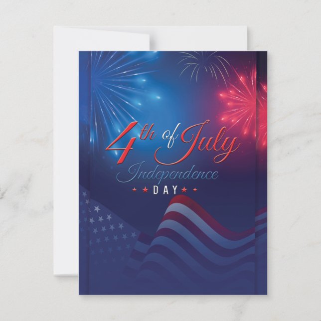 Tarjeta Festiva Fuegos artificiales modernos el 4 de julio (Anverso)
