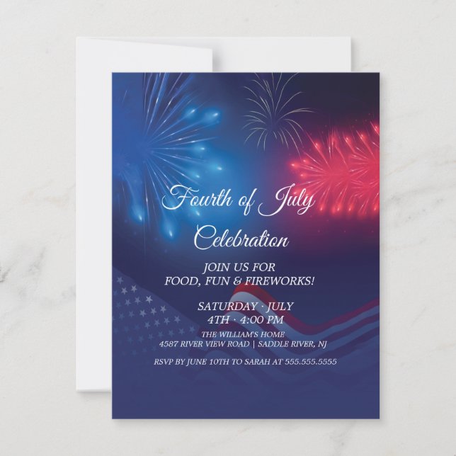 Tarjeta Festiva fuegos artificiales modernos personalizados 4 de j (Anverso)