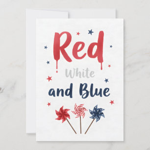 Tarjeta Festiva Fuegos artificiales patrióticos Boom Rojo Blanco d