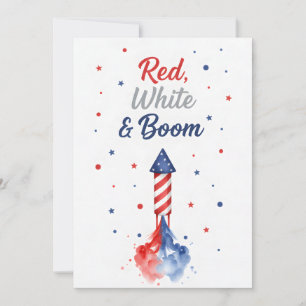 Tarjeta Festiva Fuegos Artificiales Patrióticos Rojo Blanco Boom C