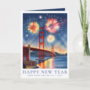Tarjeta Festiva Fuegos artificiales personalizados de Año Nuevo en