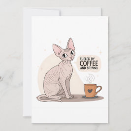 Tarjeta Festiva Fueled by Coffee and Sphynx Cat Illustration