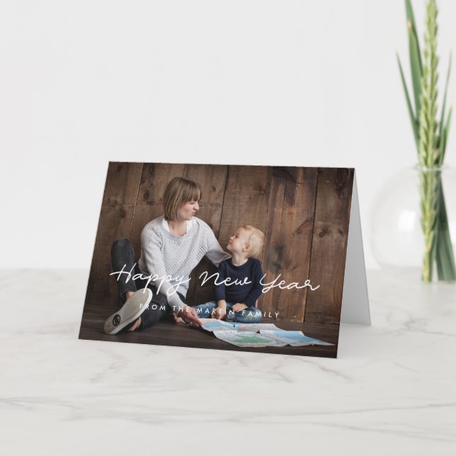 Tarjeta Festiva Fuente blanca simple de Año Nuevo (Anverso)