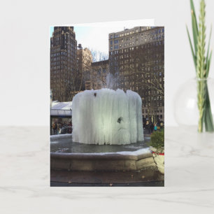 Tarjeta Festiva Fuente de hielo congelada Bryant Park New York Cit