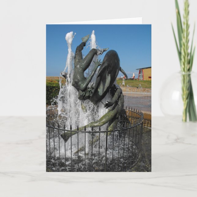 Tarjeta Festiva Fuente de natación con delfines (Anverso)