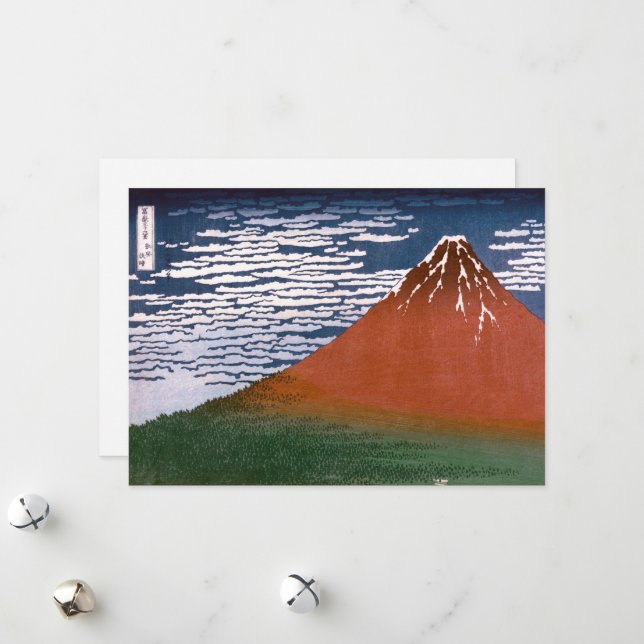 Tarjeta Festiva Fuji Rojo, El Volcán Aka Fujiyama Katsushika Hokus (Anverso/Reverso In Situ)