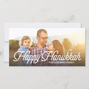 Tarjeta Festiva Full Photo Script Happy Hanukkah Photocard
