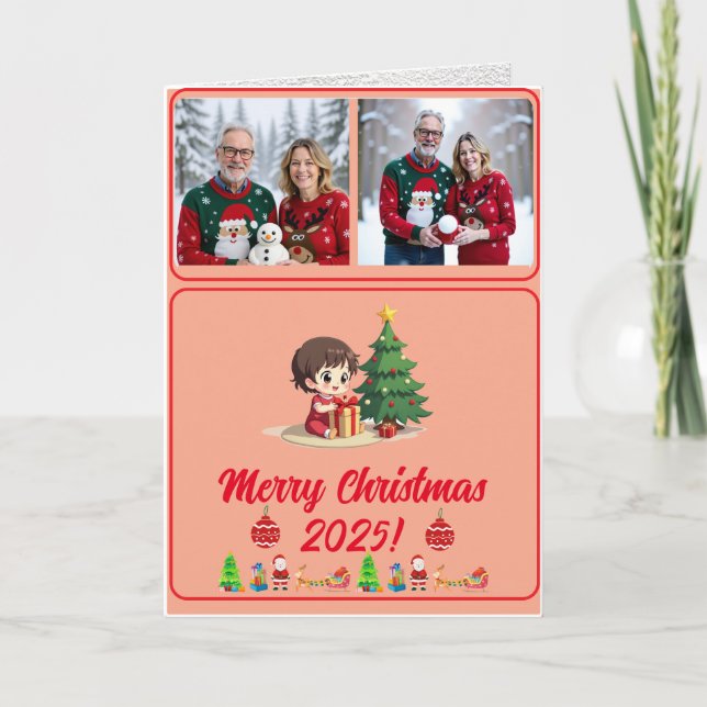 Tarjeta Festiva Fully Customisable 2 Photo Traditional Folded (Anverso)