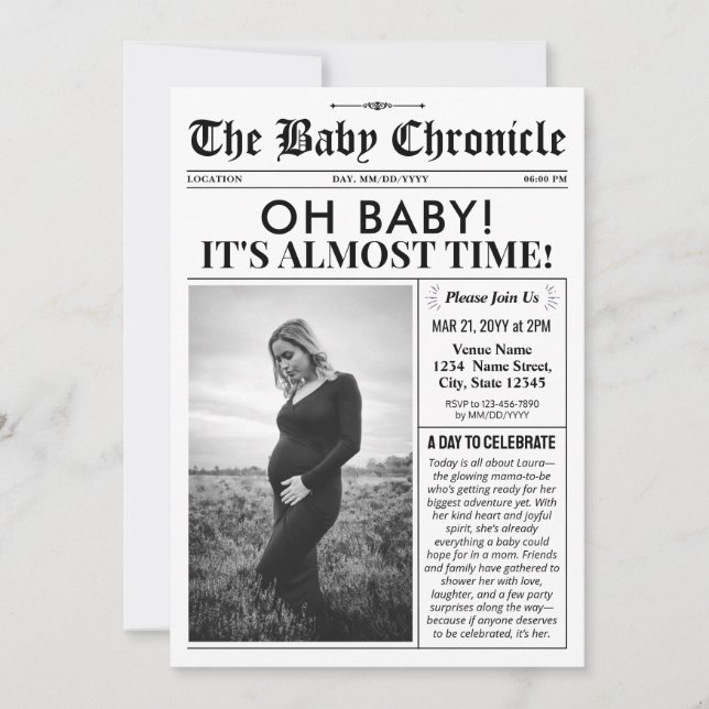 Tarjeta Festiva Fun Baby Shower Invitation | Newspaper Baby Invite (Anverso)