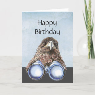 Tarjeta Festiva Fun Bird Watcher Birthday Pun Hawk Binoculars