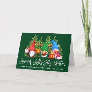 Tarjeta Festiva Fun Calligraphy Holly Jolly Navidades Gnomes Fold