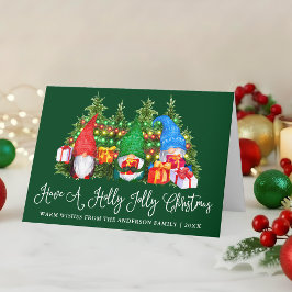 Tarjeta Festiva Fun Calligraphy Holly Jolly Navidades Gnomes Fold