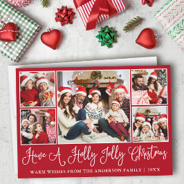 Tarjeta Festiva Fun Calligraphy Holly Jolly Navidades Red