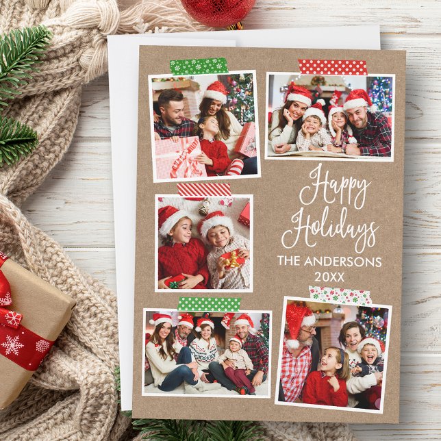 Tarjeta Festiva Fun Calligraphy Kraft Happy Holidays Craft Tape (Customize to add text to back of card.)