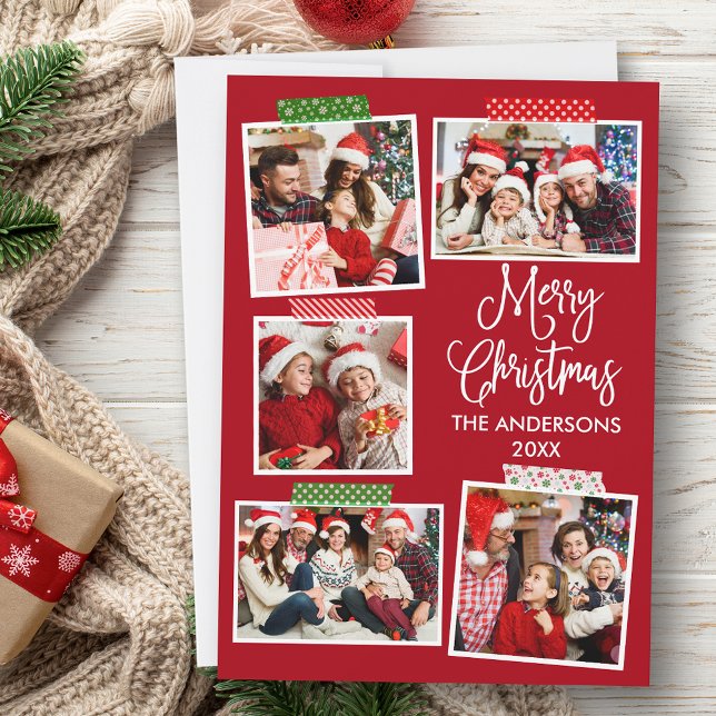 Tarjeta Festiva Fun Calligraphy Merry Christmas Craft Red (Customize to add text to back of card.)