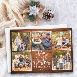 Tarjeta Festiva Fun Calligraphy Rustic Wood 5 Navidades de fotogra