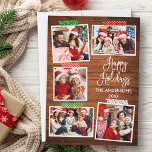 Tarjeta Festiva Fun Calligraphy Wood Happy Holidays Craft Tape<br><div class="desc">Modern Fun Calligraphy Script Happy Holidays 5 Collage de fotos con Tarjeta de Navidades de Cinta Artesanal. Madera rústica.</div>