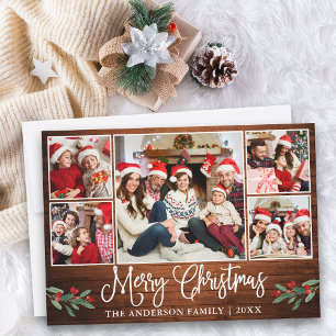 Tarjeta Festiva Fun Calligraphy Wood Holly 5 Navidades de fotograf