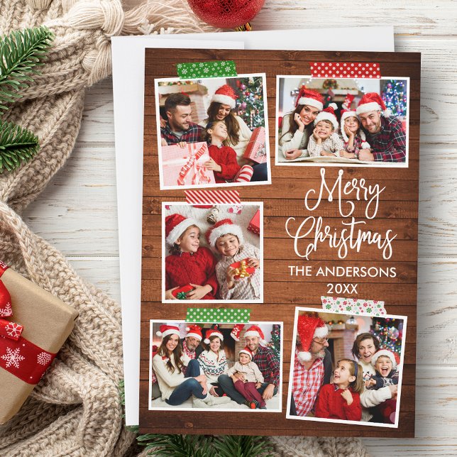 Tarjeta Festiva Fun Calligraphy Wood Merry Christmas Craft (Customize to add text to back of card.)