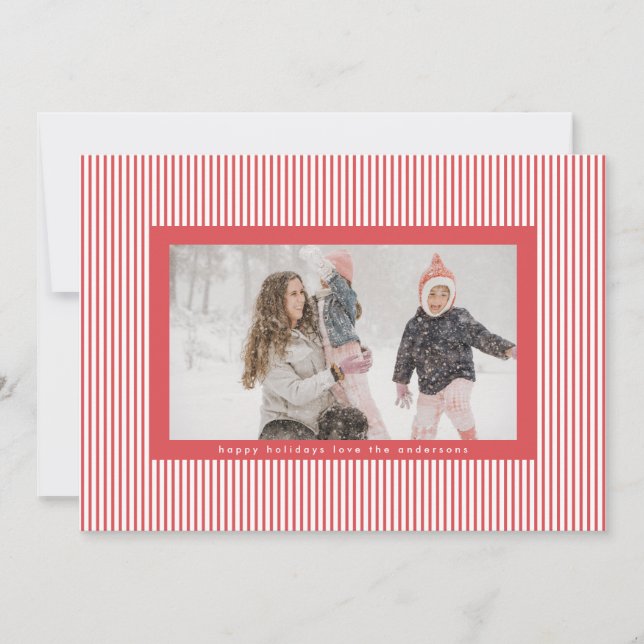 Tarjeta Festiva Fun Candy Red Merry Christmas Pin Stripe Foto (Anverso)