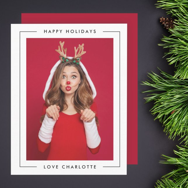 Tarjeta Festiva Fun Christmas | Deep Red Cute Playful Photo (Subido por el creador)