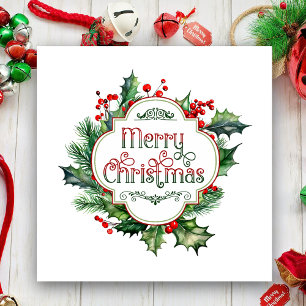 Tarjeta Festiva Fun Colorous Merry Christmas Holly Script