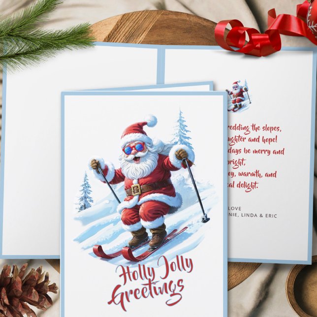 Tarjeta Festiva Fun divertido y moderno Navidades de esquí de Sant (Subido por el creador)