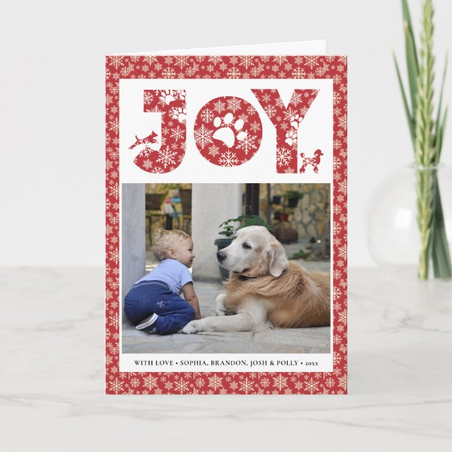 Tarjeta Festiva Fun Dog Paw Script JOY Modern (Anverso)