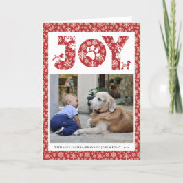 Tarjeta Festiva Fun Dog Paw Script JOY Modern