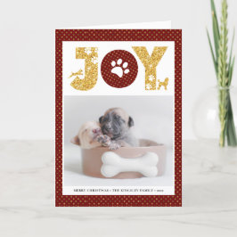 Tarjeta Festiva Fun Dog Paw Script JOY Modern