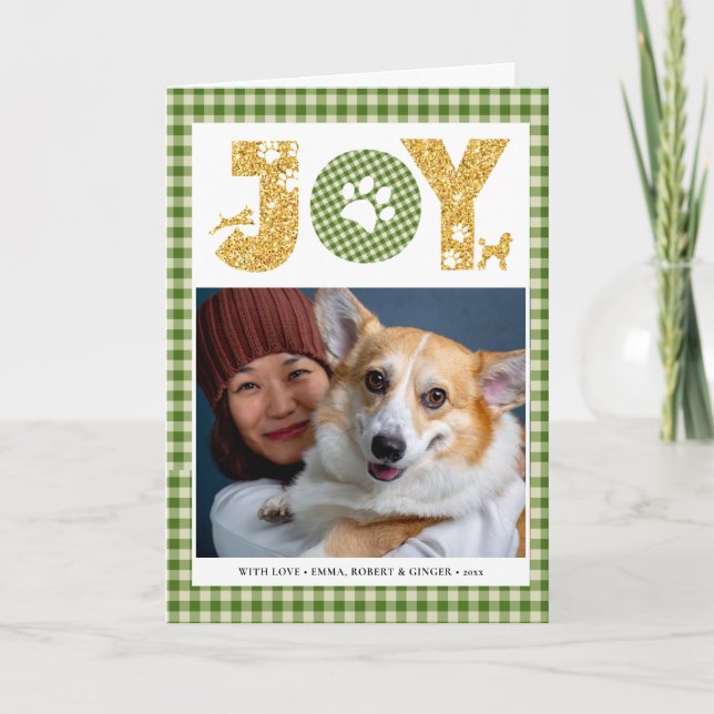 Tarjeta Festiva Fun Dog Paw Script JOY Modern (Anverso)